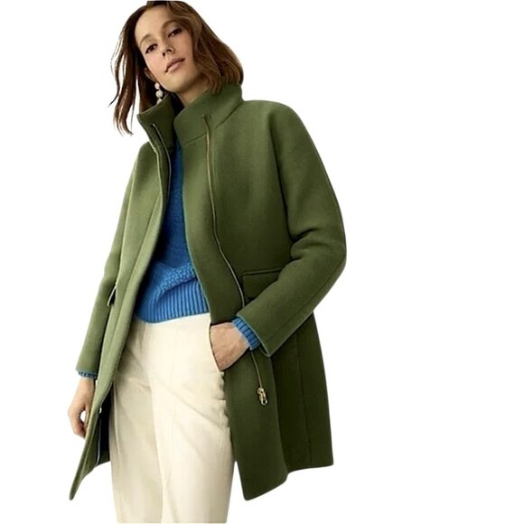 J CREW Stadium Italian Cloth Cocoon Coat Wool Blend Funnel Neck Olive Green - Picture 2 of 12